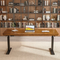 Brown + Black Rectangular Hight adjustable Solid Wood + Steel desk by Wren Decors