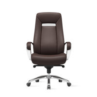 Dark Brown + Silver Hight adjustable Genuine Leather + Faux Leather + Aluminium Alloy Office Chair by Wren Decors