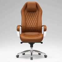 Orange + Silver Hight adjustable Genuine Leather + Faux Leather + Aluminium Alloy Office Chair by Wren Decors