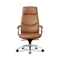 Light Brown + Dark Brown + Silver adjustable Genuine Leather + Faux Leather + Aluminium Alloy Office Chair