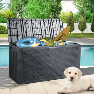 90 Gallons Plastic Lockable Deck Box Outdoor Indoor Storage by Winado
