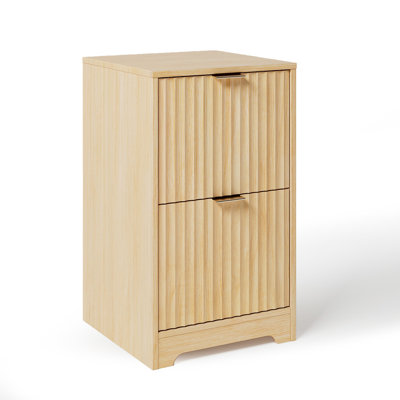 2 Drawer Wooden File Cabinet Wood Grain Finish Fluted Design P2 MDF & Particleboard by Winado