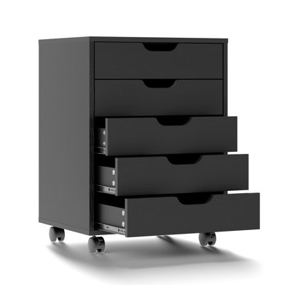 5 Drawer Wooden File Cabinet Black Finish Cutout Handle Design by Winado