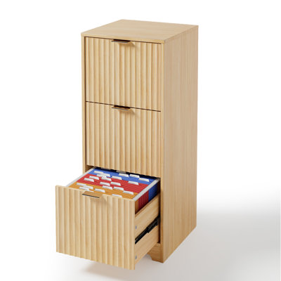 3 Drawer Wooden File Cabinet Wood Grain Finish Fluted Design P2 MDF & Particleboard by Winado