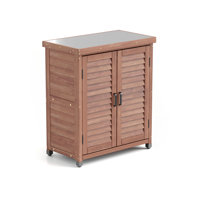 Potting Bench With Storage Cabinet And Metal Table Top For Outdoor Storage Patio, Garden Furniture Wood Workstation Coffee 31X17x36