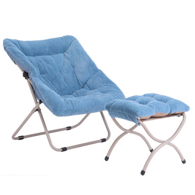 Saucer Chair with Ottoman, Soft Faux Fur Oversized Folding Accent Chair by WELNOW