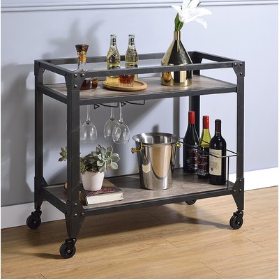 Jorgensen Rectangular Bar Cart in Rustic Oak and Charcoal by Williston Forge