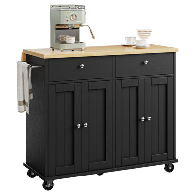 Rolling Kitchen Island Cart With Butcher Block Top – Portable Workstation With Storage Shelves, Locking Wheels