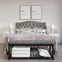 Jenese Curved Upholstered Bed with Storage Bench in Linen by Winston Porter