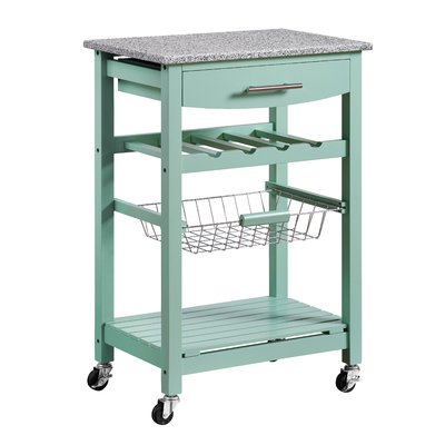 Macy Rolling Granite Kitchen Cart with Utility Drawer & Basket by Winston Porter