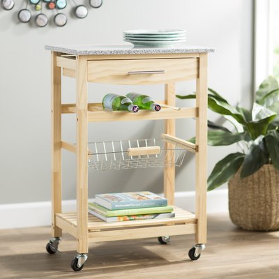 Macy Rolling Granite Kitchen Cart with Utility Drawer & Basket by Winston Porter