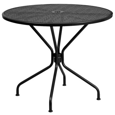 Chanea 35.25" Round Indoor-Outdoor Steel Patio Table-Umbrella Hole-Restaurant Seating by Wade Logan