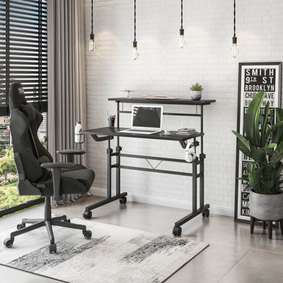 Techni Mobili Rolling Writing Desk With Height Adjustable Desktop And Moveable Shelf, Black by Wenty