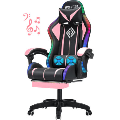 Hoffree LED Ergonomic Gaming Chair with Bluetooth Speakers and Vibration Lumbar Pillow by Hoffree