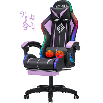 Hoffree LED Ergonomic Gaming Chair with Bluetooth Speakers and Vibration Lumbar Pillow by Hoffree
