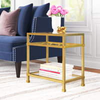 Genevieve Glass Top Pedestal End Table with Storage by Etta Avenue