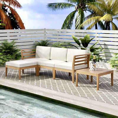 Werph 5 Pieces Outdoor Couch Patio Sectional Sofa with Acacia Wood Coffee Table by werph