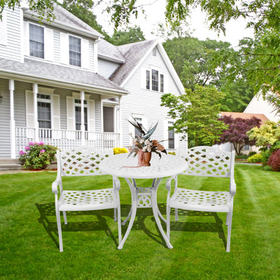 3 Piece Cast Aluminum Bistro Set With Umbrella Hole, Outdoor Patio Furniture Set for Garden,White by Withniture