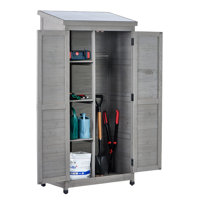 Large Outdoor Vertical Storage Cabinet With Metal Top And 3 Removable Shelves. Ideal For Storing Various Tools In Garden, Patio & Lawn. 33"L X 18.5"W by Wovilo