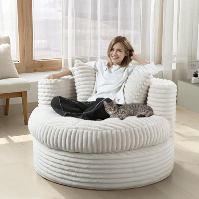 Lie-down Comfort Wowmax 47" Round Chaise Lounge Chair Indoor For Adults, Upholstered Corduroy Floor Sofa Oversized Sleeper Chair For Living Room Or Be by WOWMAX