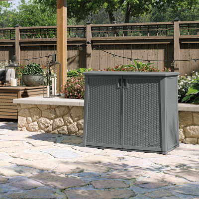 Suncast 97 Gallon Resin Lockable Cabinet Deck Box in Gray