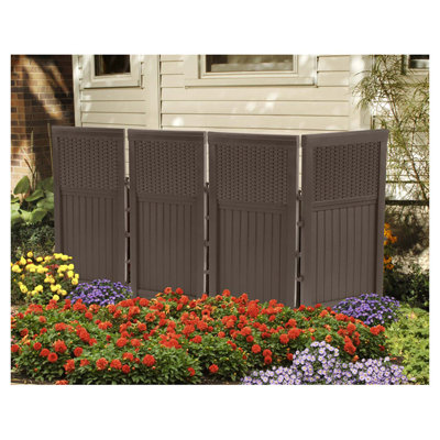 Decorative Vinyl Wicker Outdoor Privacy Screen Enclosure with 4 Panels and 5 Posts by Suncast