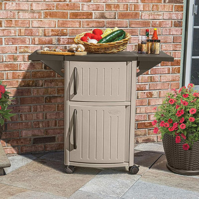 Portable Dry Rein Outdoor Serving and Grilling Prep Station with Wheels by Suncast