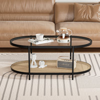 Glass Top Coffee Table with Woven Metal Shelf by Bay Isle Home