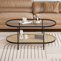 Glass Top Coffee Table with Woven Metal Shelf by Bay Isle Home