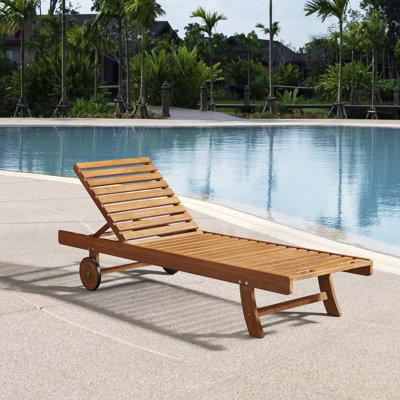Caspian 73" Wide Eucalyptus Wood Outdoor Lounge Chair with Mesh Seating by Alaterre