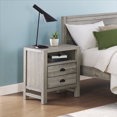 Windsor 2-Drawer Wood Nightstand for Kids Bedroom - Rustic Painted Finish, Metal Glides, Open Shelf Storage, Pine Wood Construction, 22 in. W x 17 in. by Alaterre
