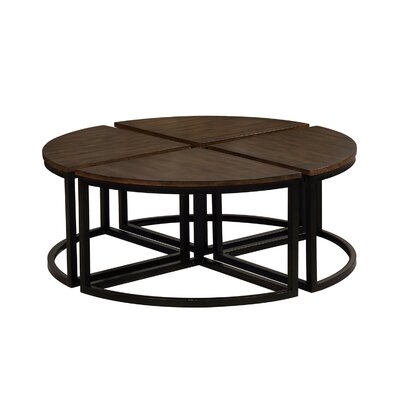 Kersh Arcadia Acacia Wood Nesting Tables, Set of 4 Round Wedge, Antiqued Mocha Finish, Industrial Style, Sleek Metal Legs, Dims 28 in. W x 16.5 in. D by Laurel Foundry Modern Farmhouse