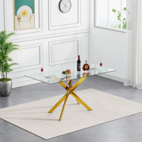 51" Glass Dining Table Set for 4, Modern Dining Room Table Set for 4, X-Shape Pedestal Glass Table with 4pcs Dining Chairs, 5 Piece Dining Set for Din by House of Hampton