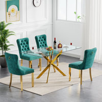 51" Glass Dining Table Set for 4, Modern Dining Room Table Set for 4, X-Shape Pedestal Glass Table with 4pcs Dining Chairs, 5 Piece Dining Set for Din by House of Hampton