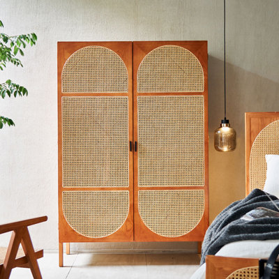 Ash Wood Rattan Double Door Closet Storage Cabinet Accent Cabinet by Dream cabinet