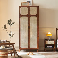 Rattan Ash Wood Double Door Wardrobe Armoire by Dream cabinet