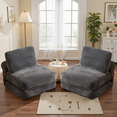 2-pack Corduroy Convertible Sofa Bed - Foldable Lazy Couch With Cushion For Living Room by XIZZI