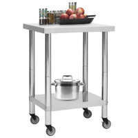 Kitchen Work Table Hotel Prep Work Table with Wheels Stainless Steel by Prep & Savour