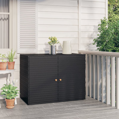 vidaXL Garden Storage Cabinet, Outdoor Tool Chest, Poly Rattan with Solid Acacia Wood Door Knobs, Powder-Coated Steel Frame, Weather-Resistant Design by VidaXL