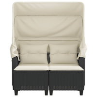 Vidaxl Patio Sofa 2-Seater With Canopy And Stools Brown Poly Rattan