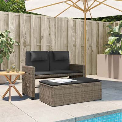 Vidaxl Reclining Patio Bench With Cushions Poly Rattan by VidaXL