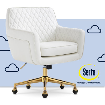 Serta Ashleigh Modern Office Chair, Diamond-Tufted Design, Pocket Coil Cushion, Polished Swivel Base by Serta