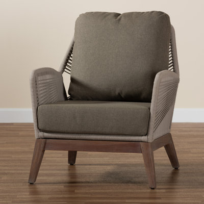Palmdale Mid-Century Transitional Grey Woven Rope Mahogany Accent Chair