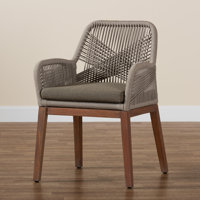 Palmdale Mid-Century Transitional Woven Rope Mahogany Dining Arm Chair by Corrigan Studio