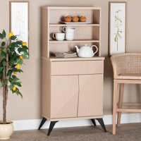 Charteris Mid-Century Modern Two-Tone Light Brown And Black Wood Kitchen Cabinet by Wade Logan