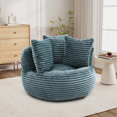 Round Corduroy Bean Bag Chair With Side Pillows & Handles – Frameless Lounge Sofa For Living Room, Bedroom, Or Dorm