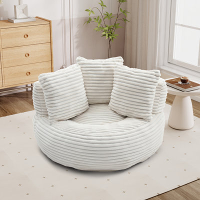 Round Corduroy Bean Bag Chair With Side Pillows & Handles – Frameless Lounge Sofa For Living Room, Bedroom, Or Dorm by YC
