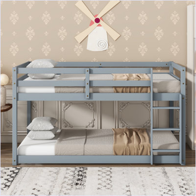 Solid Wooden, Solid Rubber Wooden Twin Over Twin Loft Bed With Ladder, With Bed Platform Of Strengthened Slats by Harriet Bee