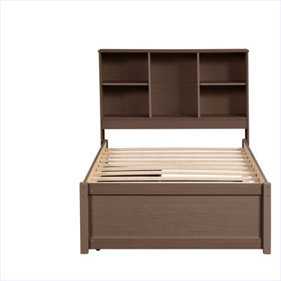 Modern Twin Size Bed Frame With Built-In USB Port On Bookcase Headboard And 2 Drawers by Red Barrel Studio