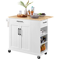 36″ H  Kitchen Island Cart with Solid Wood Top and Storage by Yaheetech